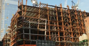 Steel frame structure under construction in NYC
